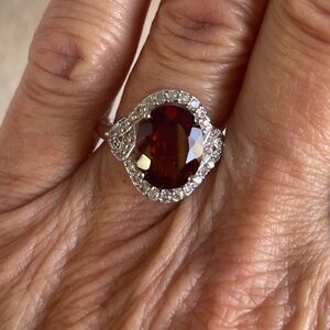Red Citrine Ring with White Ziecon-Sterling Silver size 6